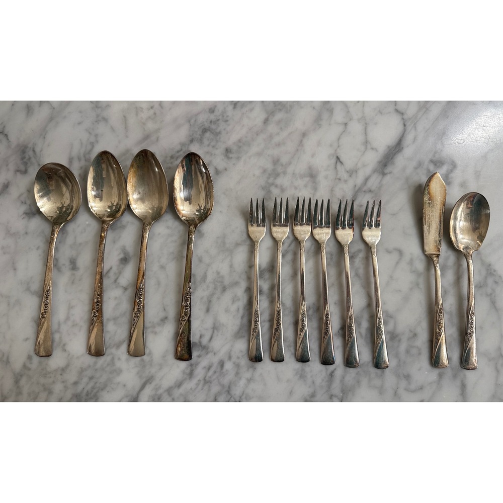 International Silver Revelation II Silverplate Serving 12pc Floral Flatware VTG